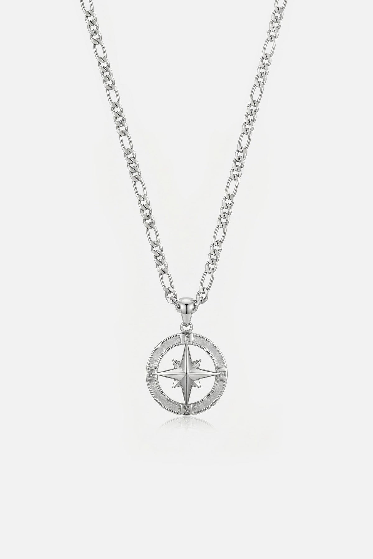 North compass pendant necklace in stainless steel
