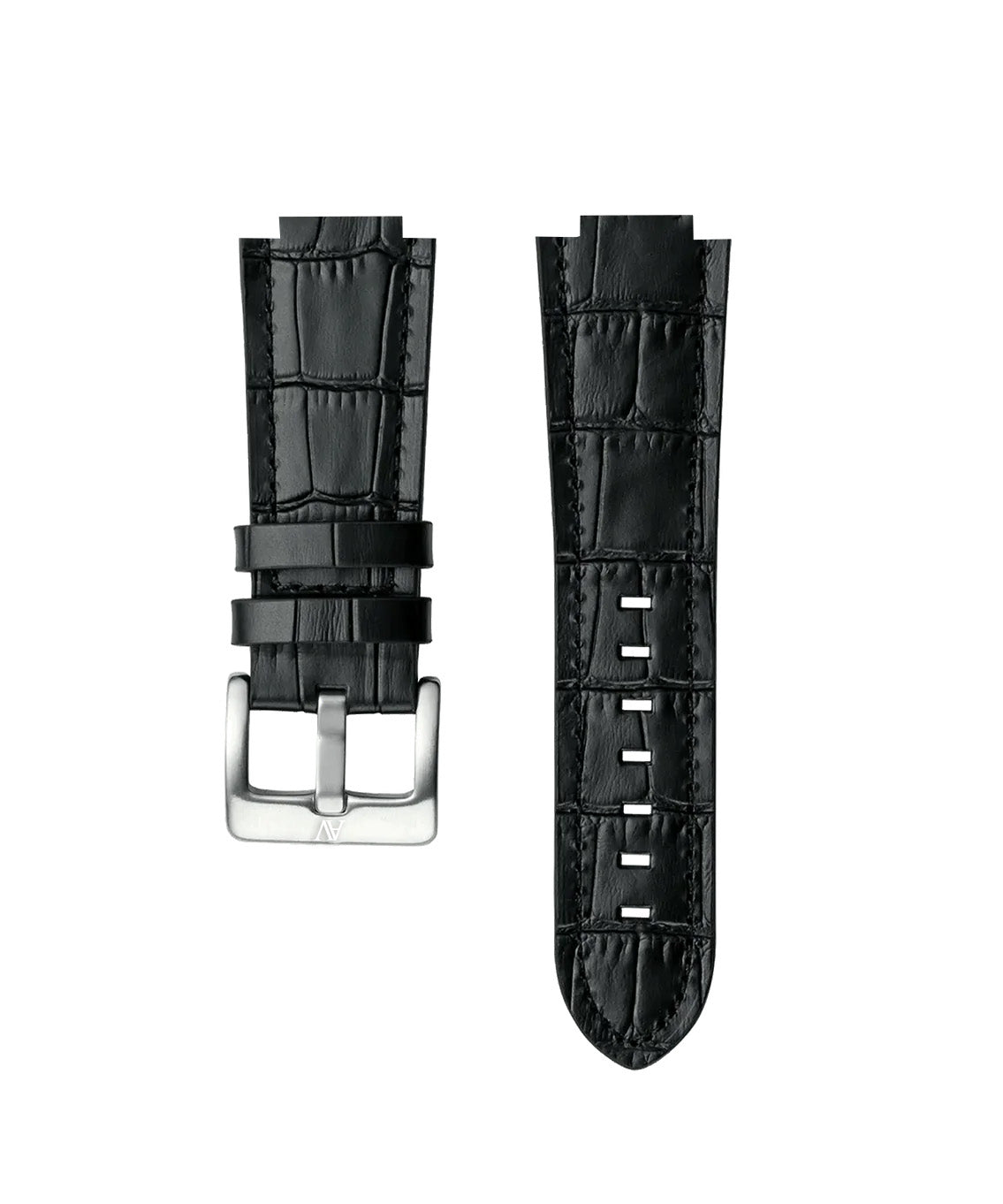 LEATHER WATCH BAND SILVER BLACK
