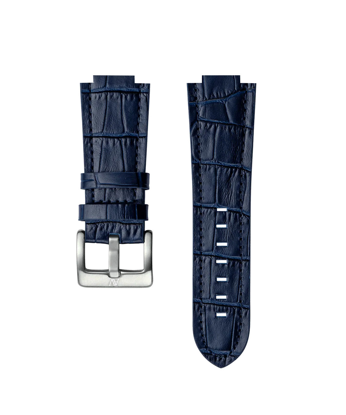 LEATHER WATCH BAND SILVER BLUE