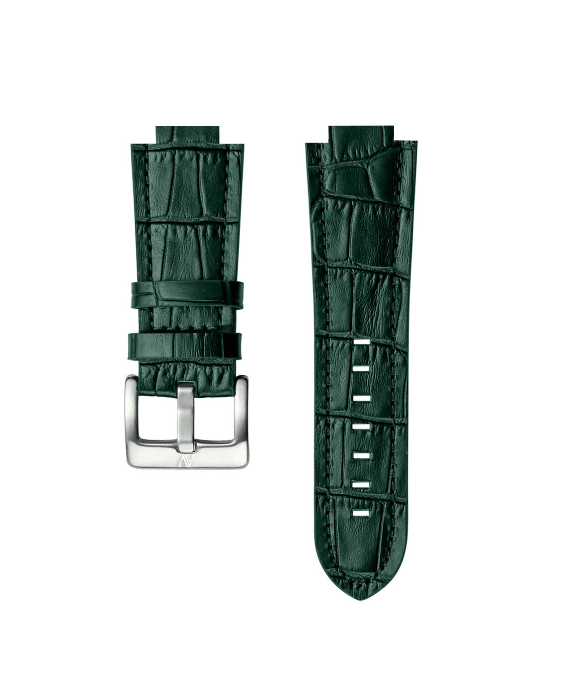 LEATHER WATCH BAND SILVER GREEN